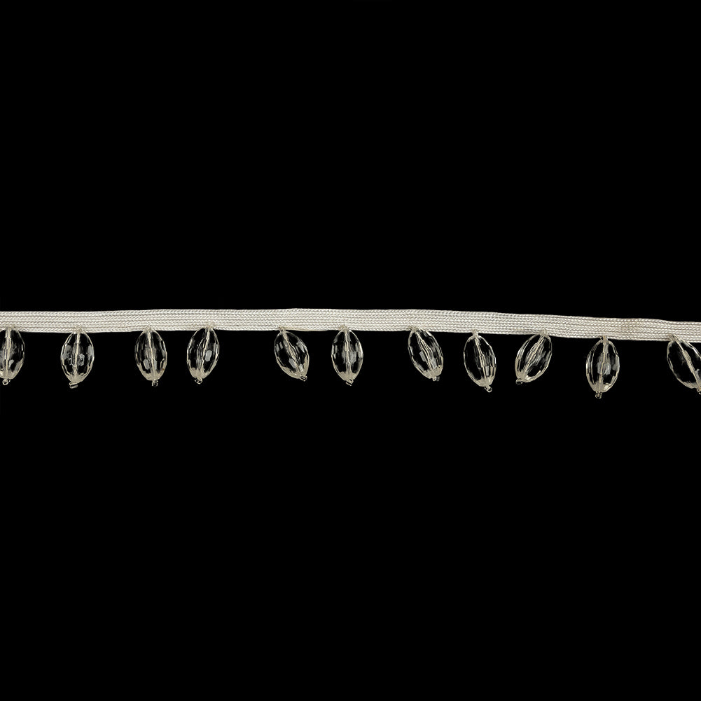 Vintage Crystal Oval Short Beaded Fringe - 1" Vintage Crystal Oval Short Beaded Fringe - 1"
