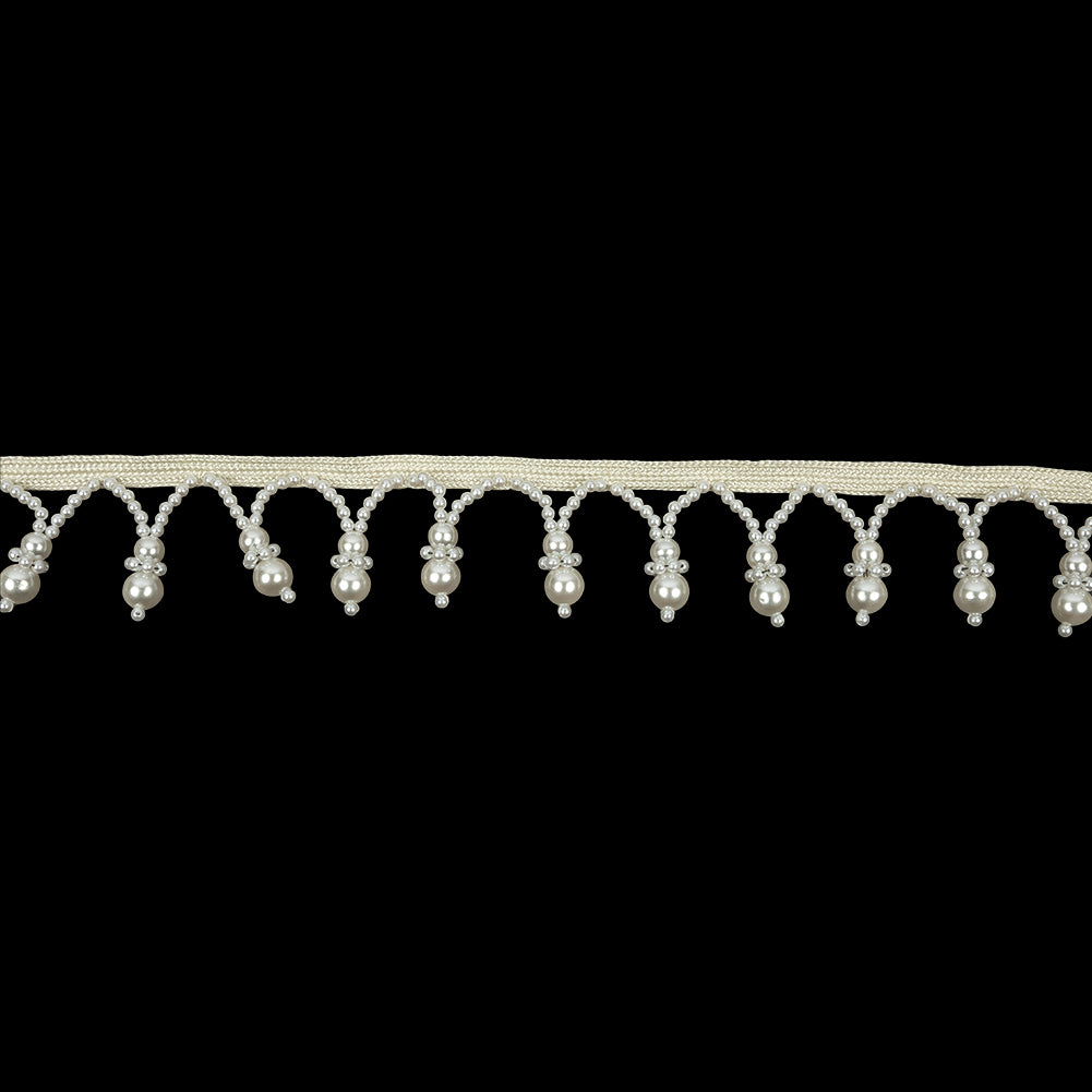 Vintage White and Faux Pearl Beaded Fringe Trim - 1.25" Vintage White and Faux Pearl Beaded Fringe Trim - 1.25"