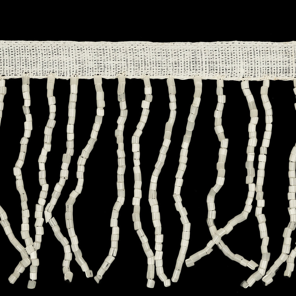 Vintage White Satin Chop Beaded Fringe - 2.5" Detail Vintage White Satin Chop Beaded Fringe - 2.5" Detail