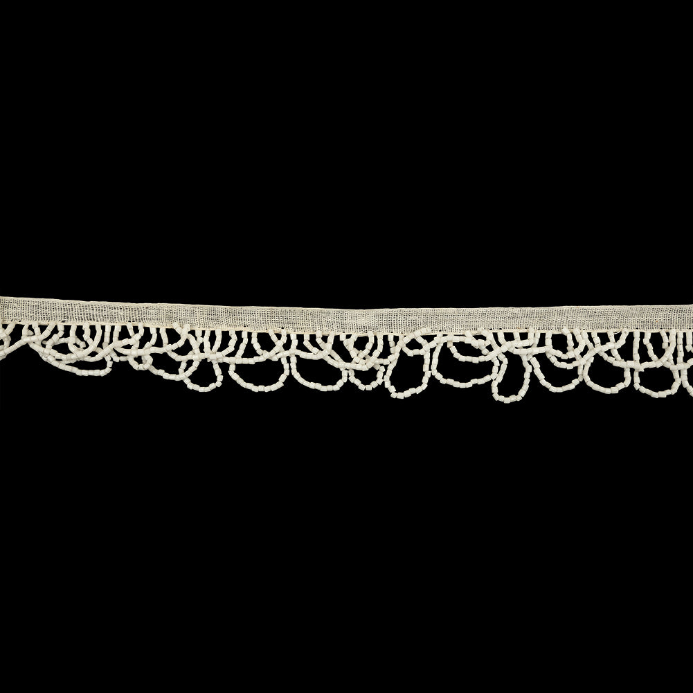Vintage Chalk White Small Looped Bugle Beaded Fringe - 1" Vintage Chalk White Small Looped Bugle Beaded Fringe - 1"
