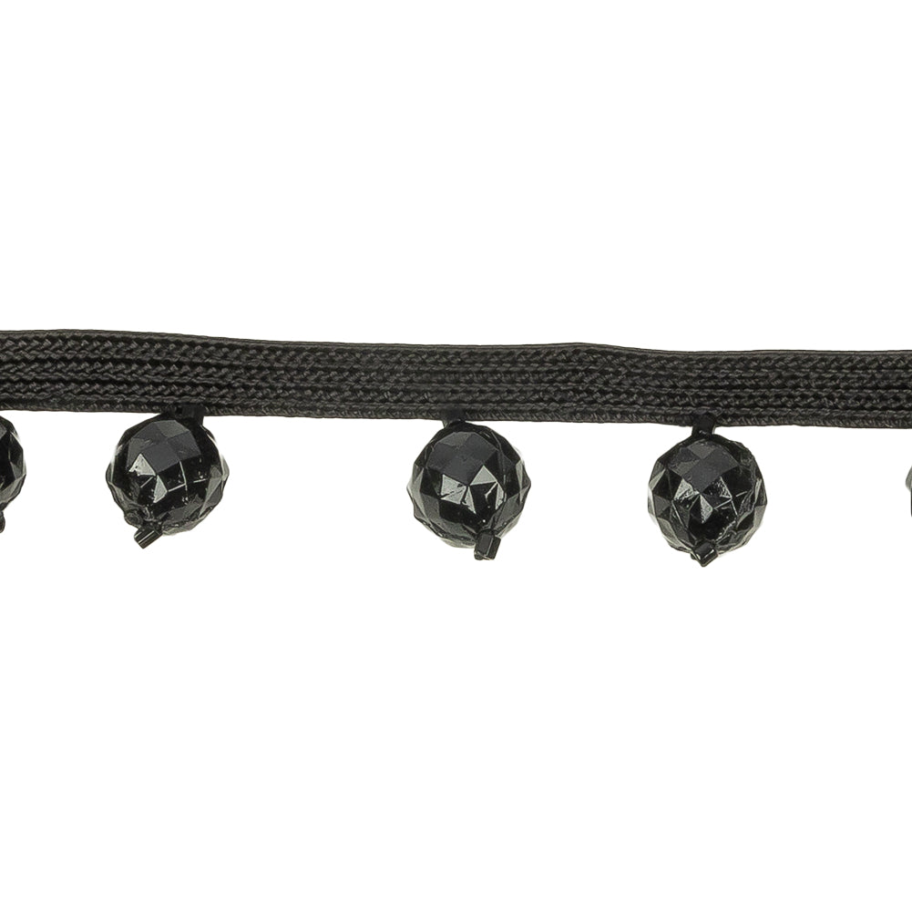 Vintage Black Faceted Beaded Fringe Trim - 0.75" Detail Vintage Black Faceted Beaded Fringe Trim - 0.75" Detail