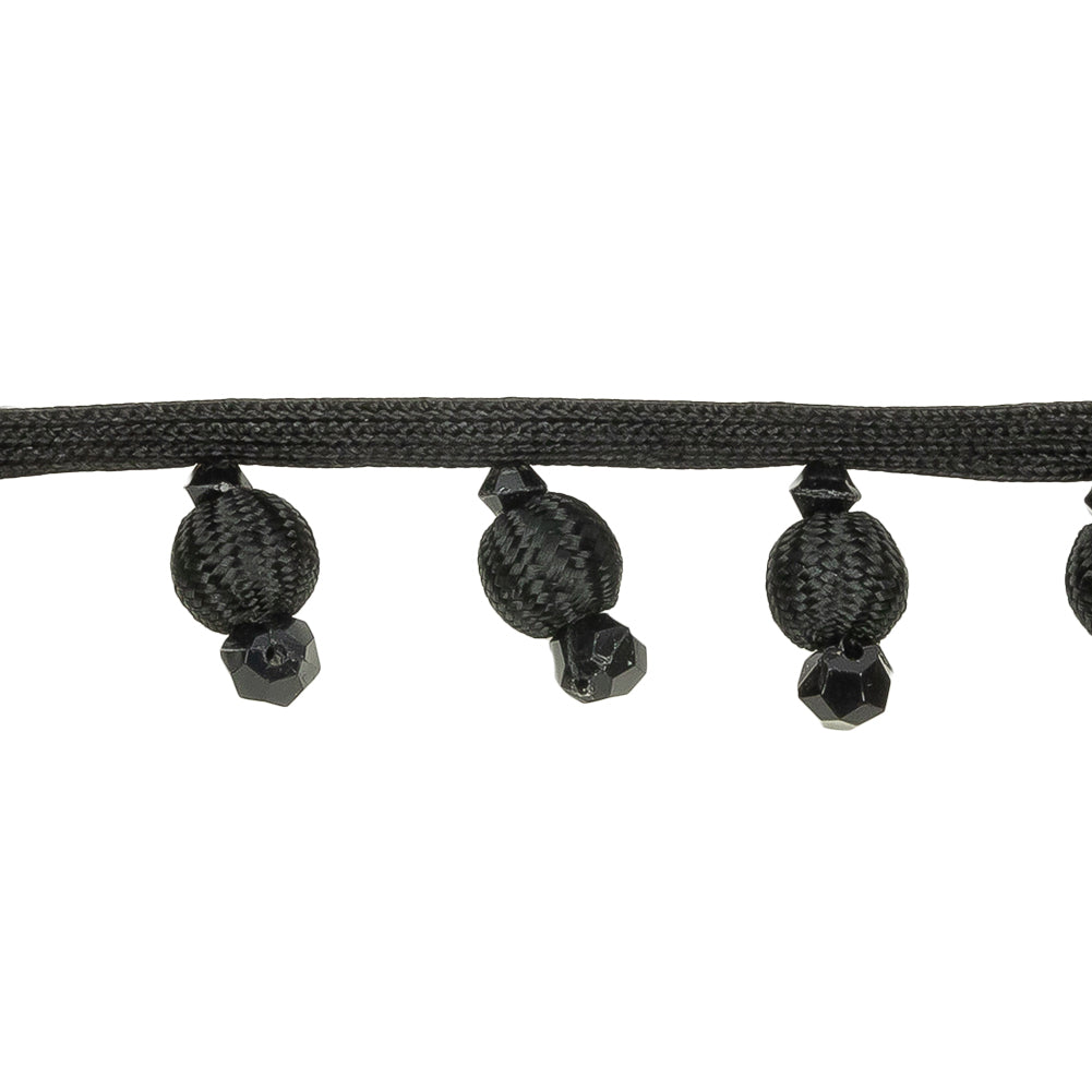 Vintage Black Covered Ball Beaded Fringe Trim - 0.875" Detail Vintage Black Covered Ball Beaded Fringe Trim - 0.875" Detail