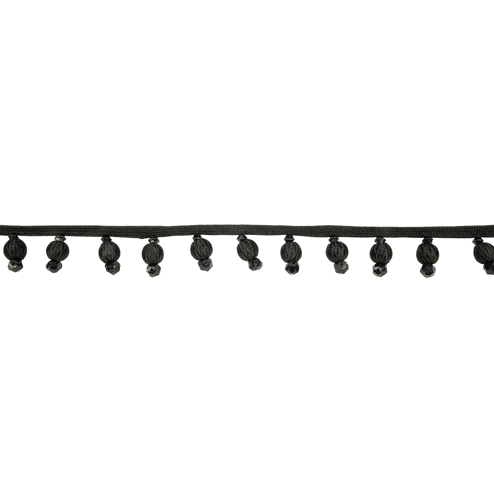 Vintage Black Covered Ball Beaded Fringe Trim - 0.875" Vintage Black Covered Ball Beaded Fringe Trim - 0.875"