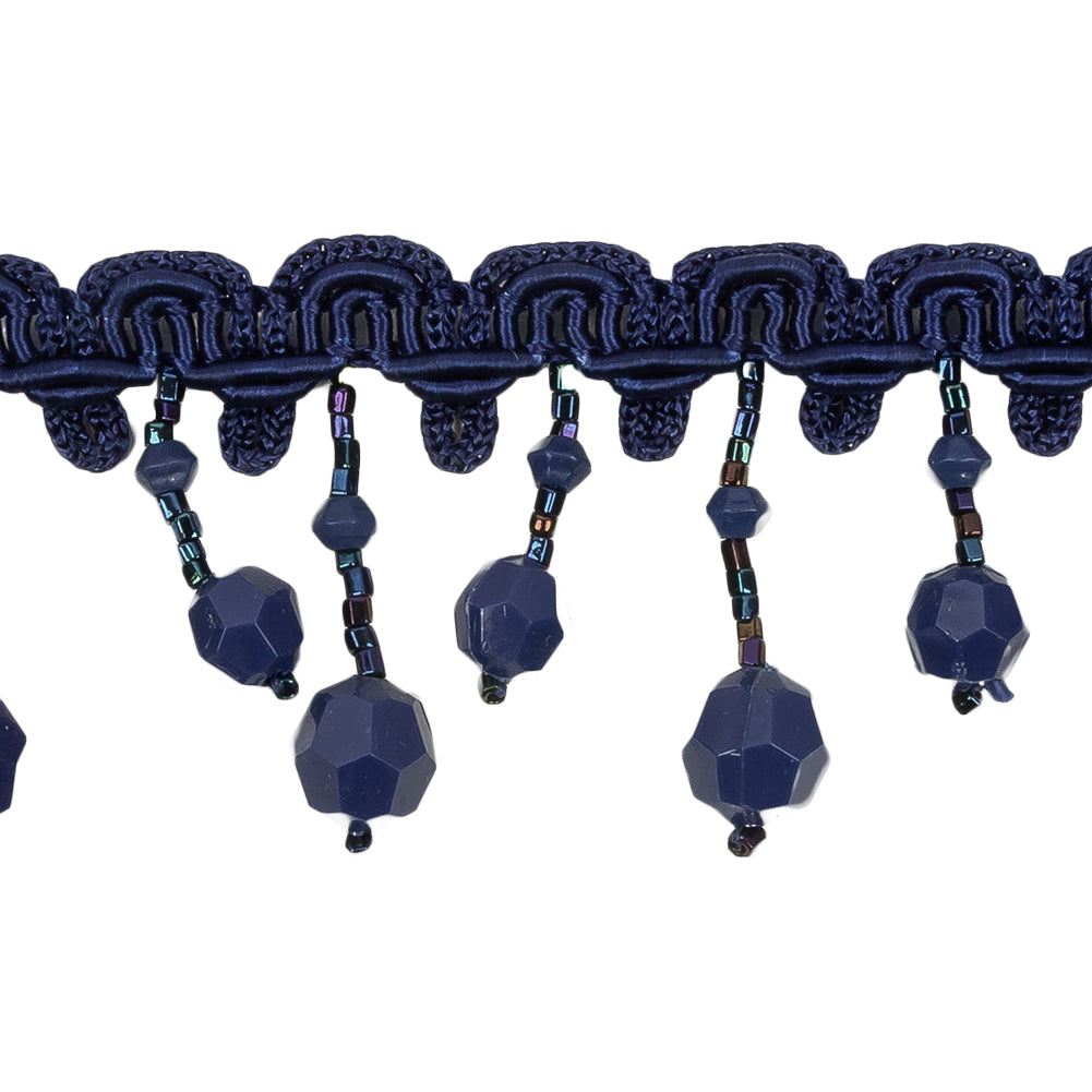 Vintage Blue Beaded Fringe Trim on Blue Braid - 1.5" Detail Vintage Blue Beaded Fringe Trim on Blue Braid - 1.5" Detail