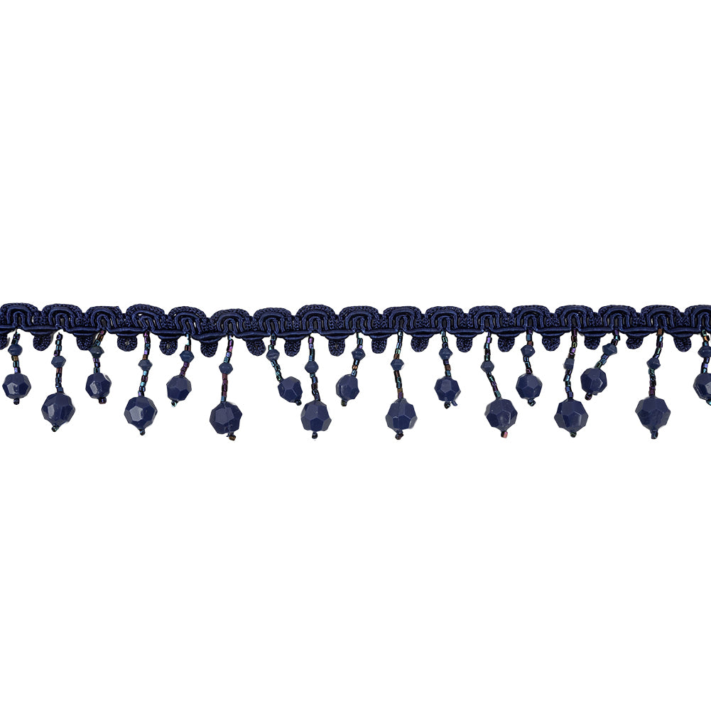 Vintage Blue Beaded Fringe Trim on Blue Braid - 1.5" Vintage Blue Beaded Fringe Trim on Blue Braid - 1.5"