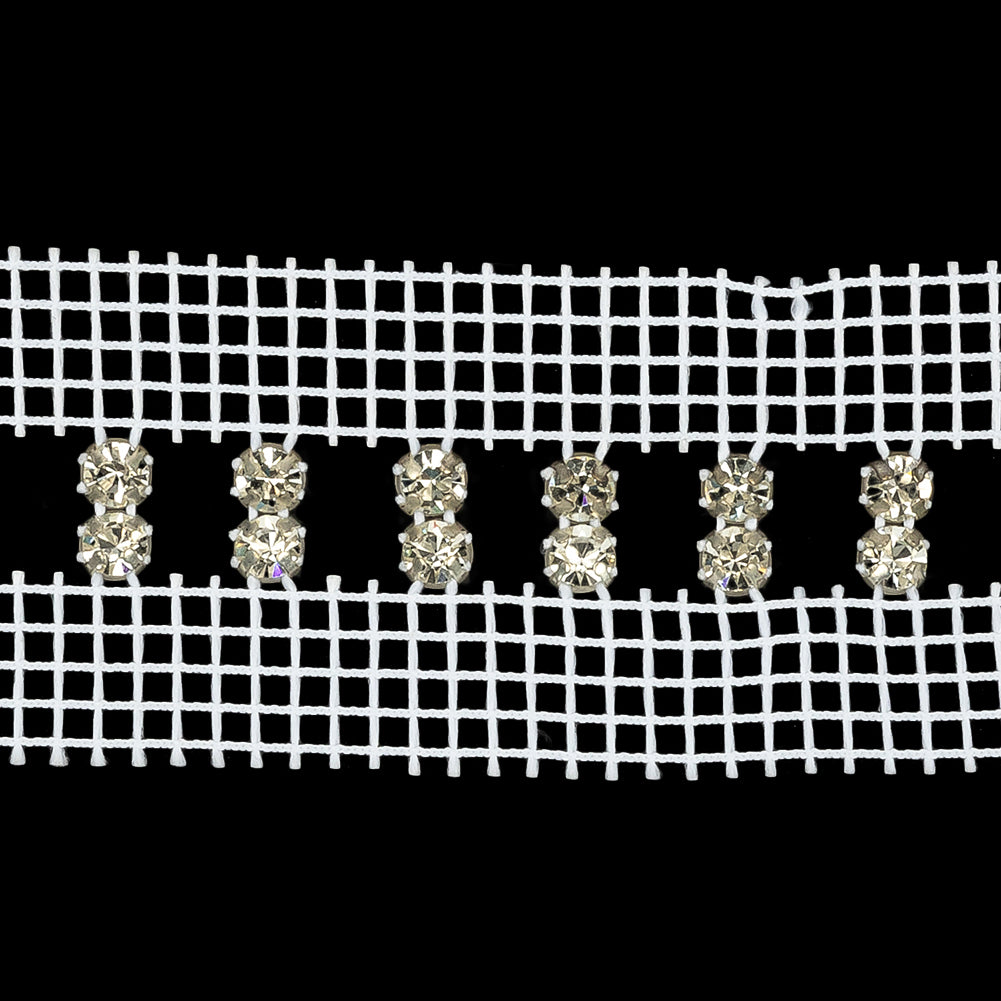Vintage Czech Vertical Crystal Rhinestones on Double Edge White Mesh Trimming - 1.375" Detail Vintage Czech Vertical Crystal Rhinestones on Double Edge White Mesh Trimming - 1.375" Detail