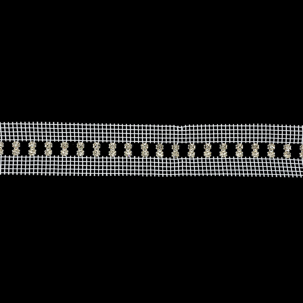 Vintage Czech Vertical Crystal Rhinestones on Double Edge White Mesh Trimming - 1.375" Vintage Czech Vertical Crystal Rhinestones on Double Edge White Mesh Trimming - 1.375"
