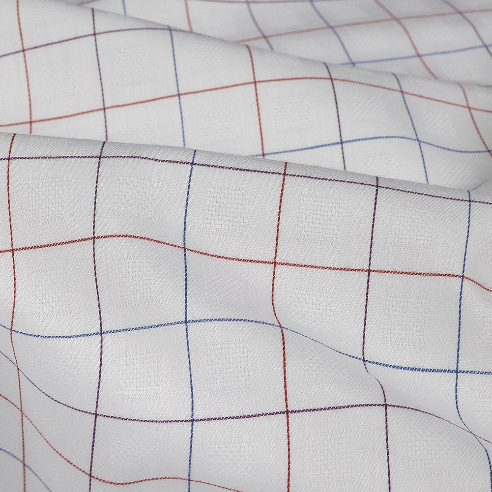 White, Adrenaline Rush and Nebulas Blue Gridded Checks Cotton Shirting Detail White, Adrenaline Rush and Nebulas Blue Gridded Checks Cotton Shirting Detail