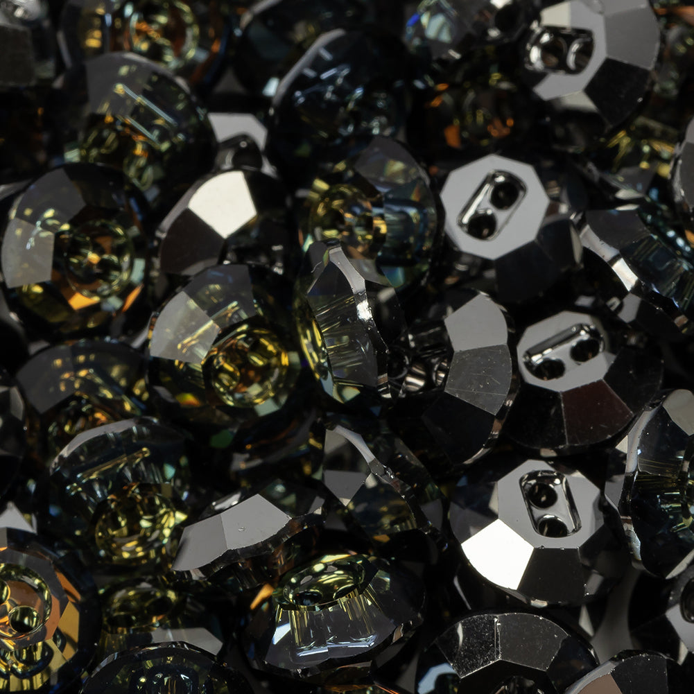 Vintage Tabac Rhinestone Two Hole Button with Gunmetal Backing - 13L/8mm Detail Vintage Tabac Rhinestone Two Hole Button with Gunmetal Backing - 13L/8mm Detail