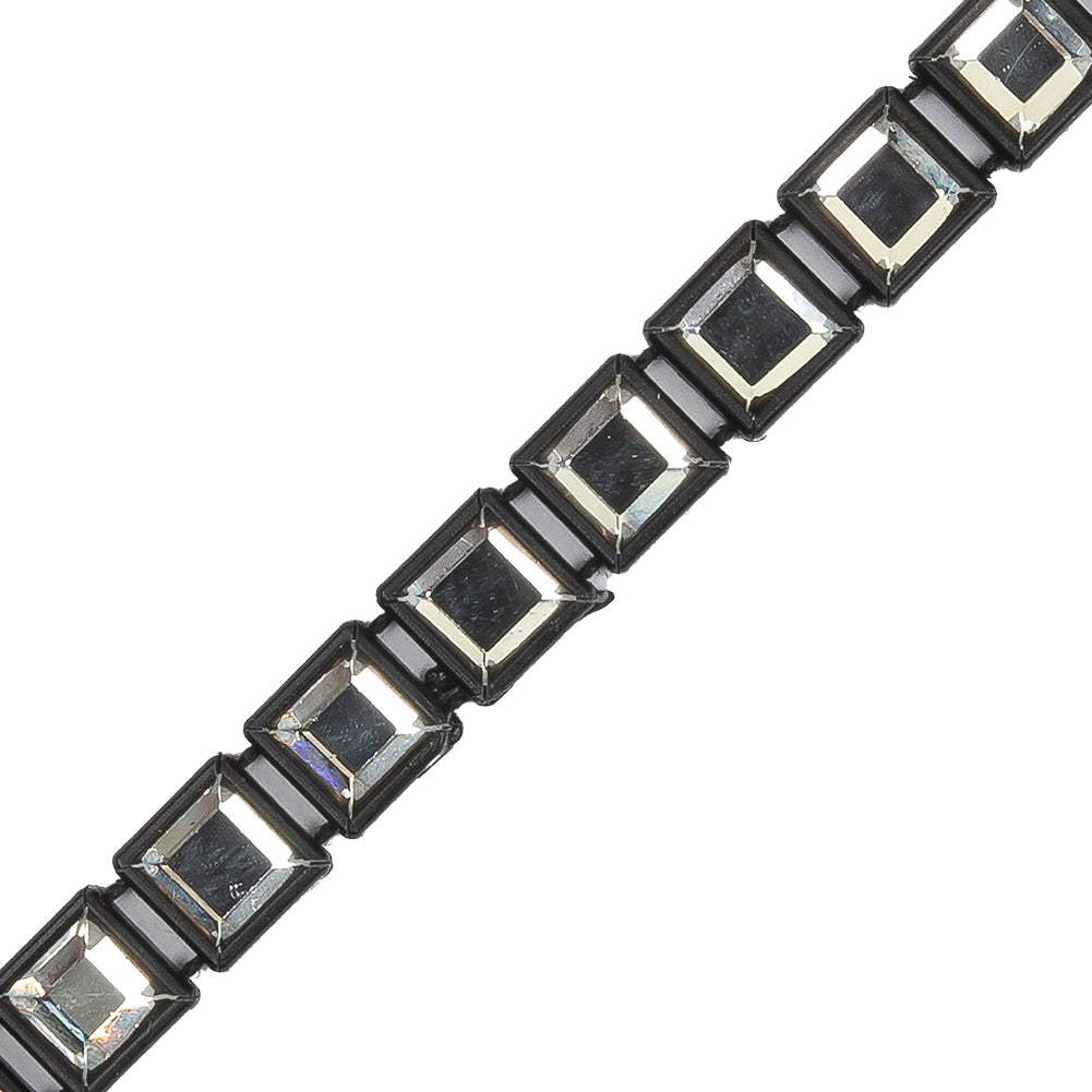 Vintage Crystal and Black Square Rhinestone Trimming - 0.25" Detail Vintage Crystal and Black Square Rhinestone Trimming - 0.25" Detail