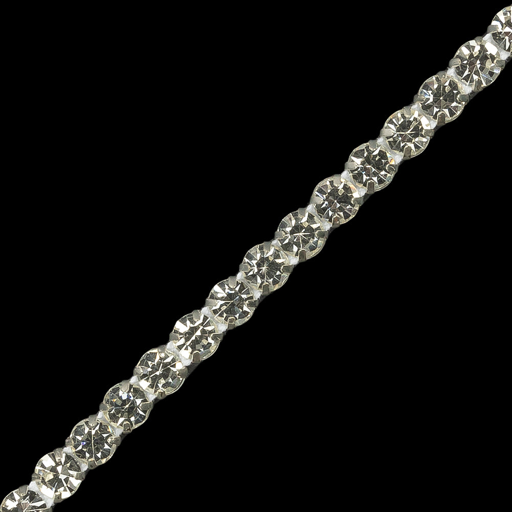 Vintage Crystal and Silver One Row Rhinestone Trim - 0.25" Detail Vintage Crystal and Silver One Row Rhinestone Trim - 0.25" Detail