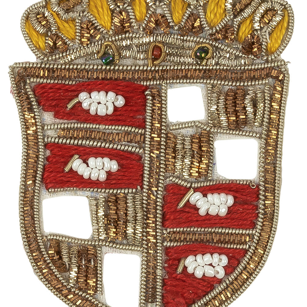 Vintage Gold, Yellow and Red Crest Bullion Embroidered and Beaded Applique - 3" x 2.25" Detail Vintage Gold, Yellow and Red Crest Bullion Embroidered and Beaded Applique - 3" x 2.25" Detail