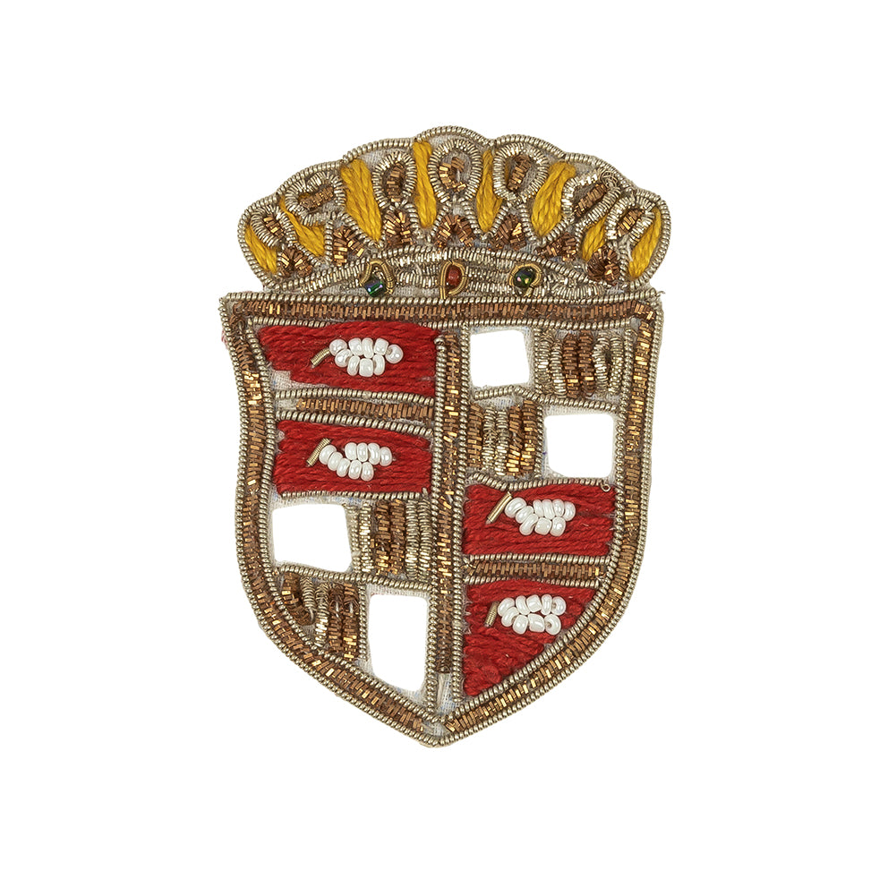 Vintage Gold, Yellow and Red Crest Bullion Embroidered and Beaded Applique - 3" x 2.25" Vintage Gold, Yellow and Red Crest Bullion Embroidered and Beaded Applique - 3" x 2.25"