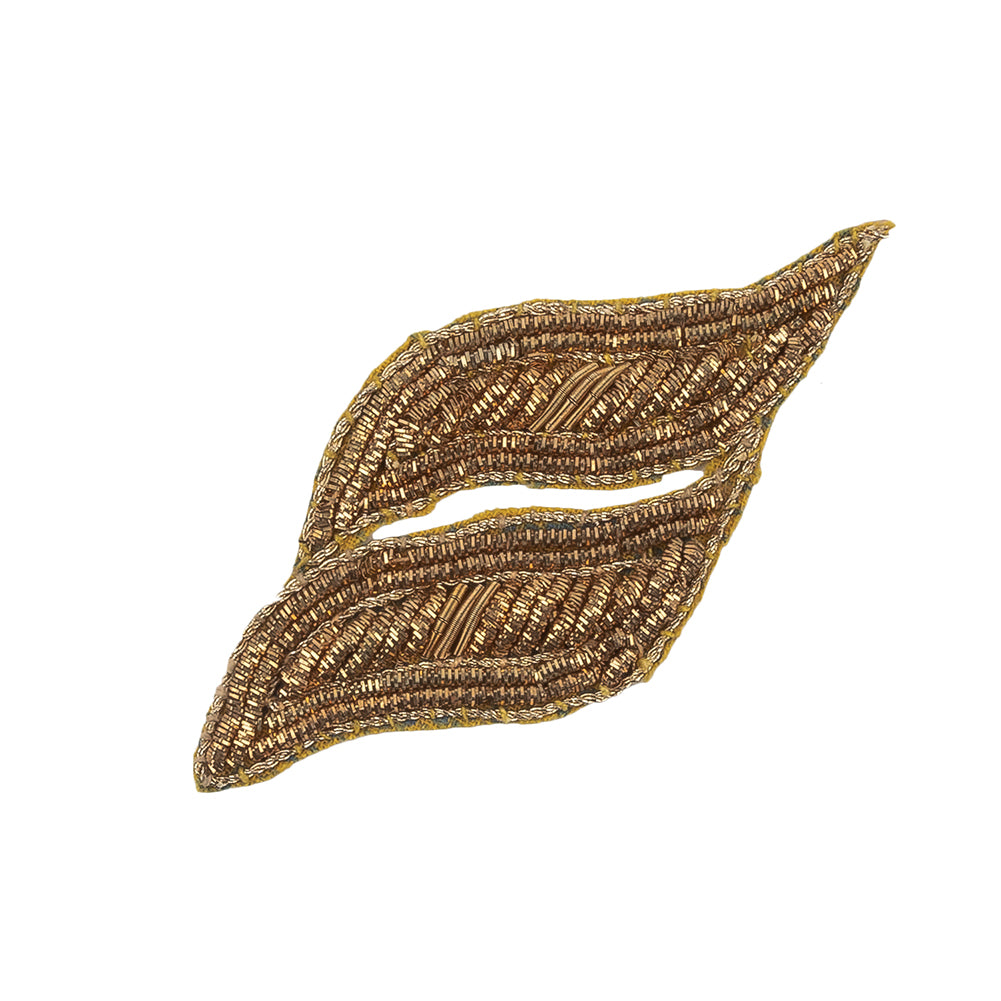 Vintage Gold Lurex Bullion Stitch Leaf Applique - 3" x 1.375" Detail Vintage Gold Lurex Bullion Stitch Leaf Applique - 3" x 1.375" Detail