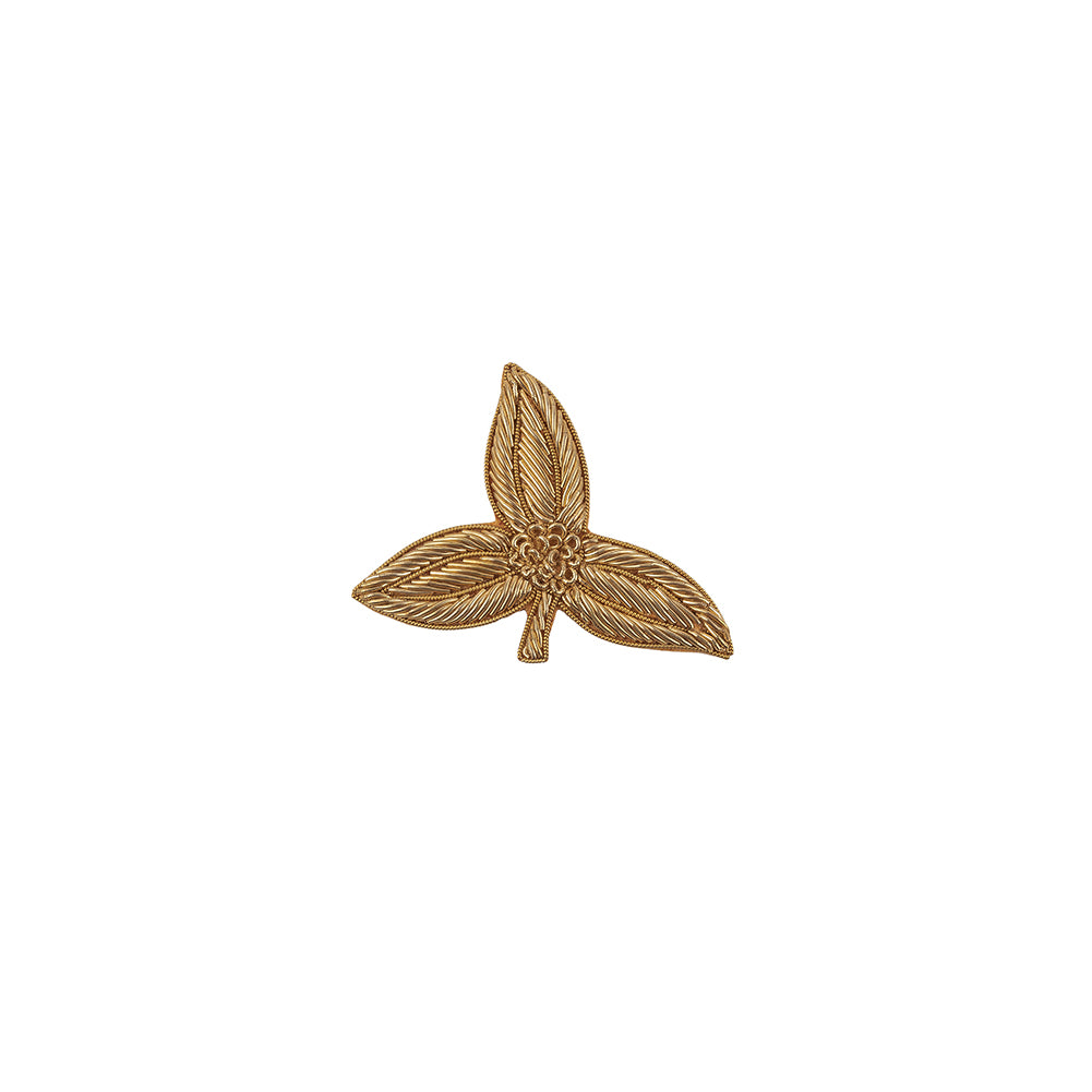 Vintage Gold Lurex Bullion Stitch Leaf Trio Applique - 2.25" x 3" Vintage Gold Lurex Bullion Stitch Leaf Trio Applique - 2.25" x 3"