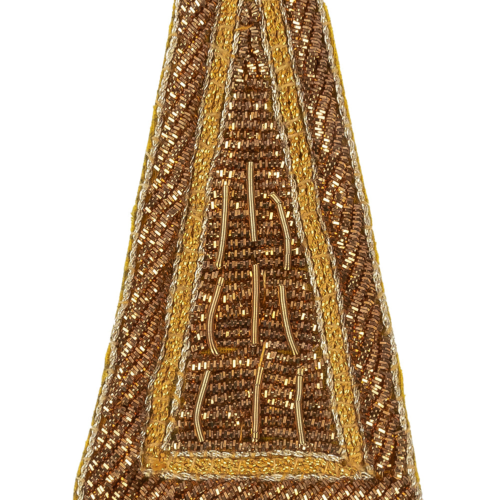 Vintage Metallic Gold Triangle Bullion Embroidered Applique - 5" x 2.125" Detail Vintage Metallic Gold Triangle Bullion Embroidered Applique - 5" x 2.125" Detail