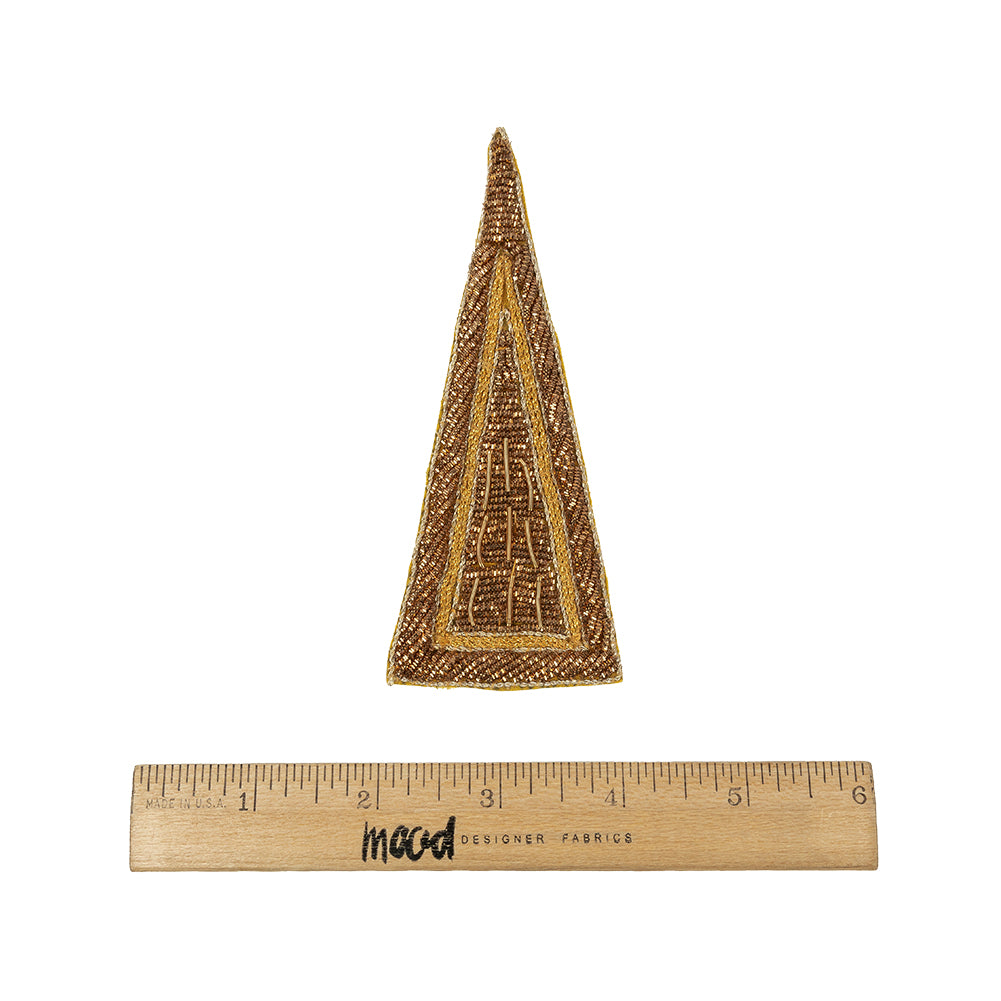 Vintage Metallic Gold Triangle Bullion Embroidered Applique - 5" x 2.125" Full Vintage Metallic Gold Triangle Bullion Embroidered Applique - 5" x 2.125" Full