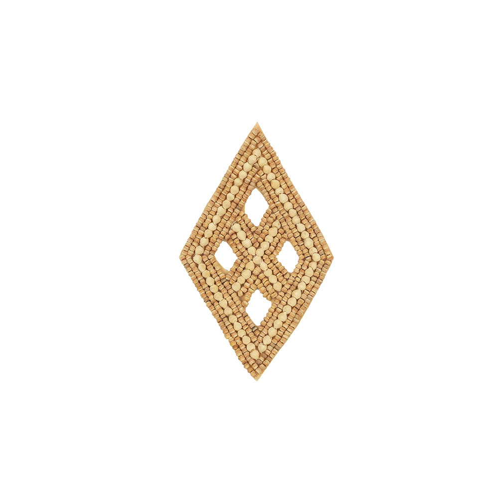 Vintage Tan and Natural Diamond Window Wood Beaded Applique - 4.25" x 2.625" Vintage Tan and Natural Diamond Window Wood Beaded Applique - 4.25" x 2.625"