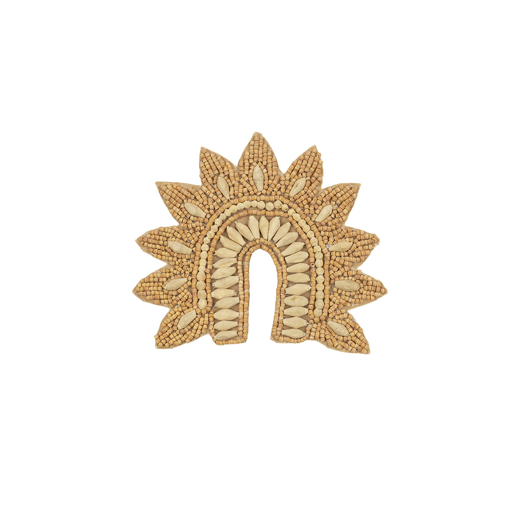 Vintage Tan and Natural Flower Rainbow Wood Beaded Applique - 3.75" x 4.25" Vintage Tan and Natural Flower Rainbow Wood Beaded Applique - 3.75" x 4.25"