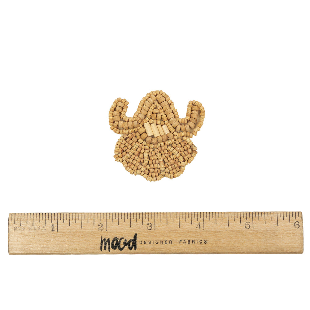 Vintage Natural Floral Wood Beaded Applique - 1.875" x 2" Full Vintage Natural Floral Wood Beaded Applique - 1.875" x 2" Full