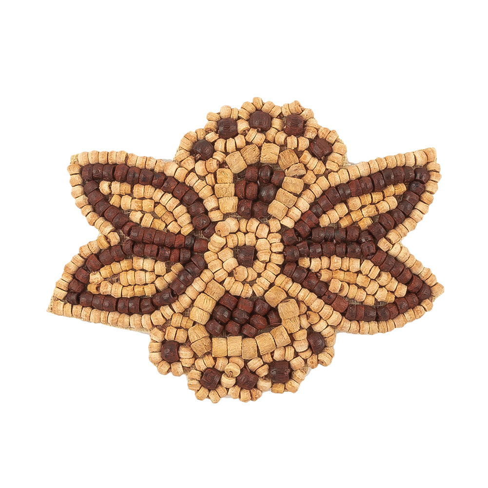 Vintage Brown and Natural Wood Beaded Abstracted Floral Applique - 2.75" x 2.125" Detail Vintage Brown and Natural Wood Beaded Abstracted Floral Applique - 2.75" x 2.125" Detail