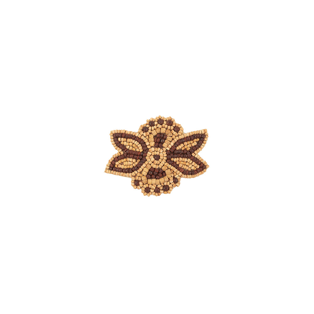 Vintage Brown and Natural Wood Beaded Abstracted Floral Applique - 2.75" x 2.125" Vintage Brown and Natural Wood Beaded Abstracted Floral Applique - 2.75" x 2.125"