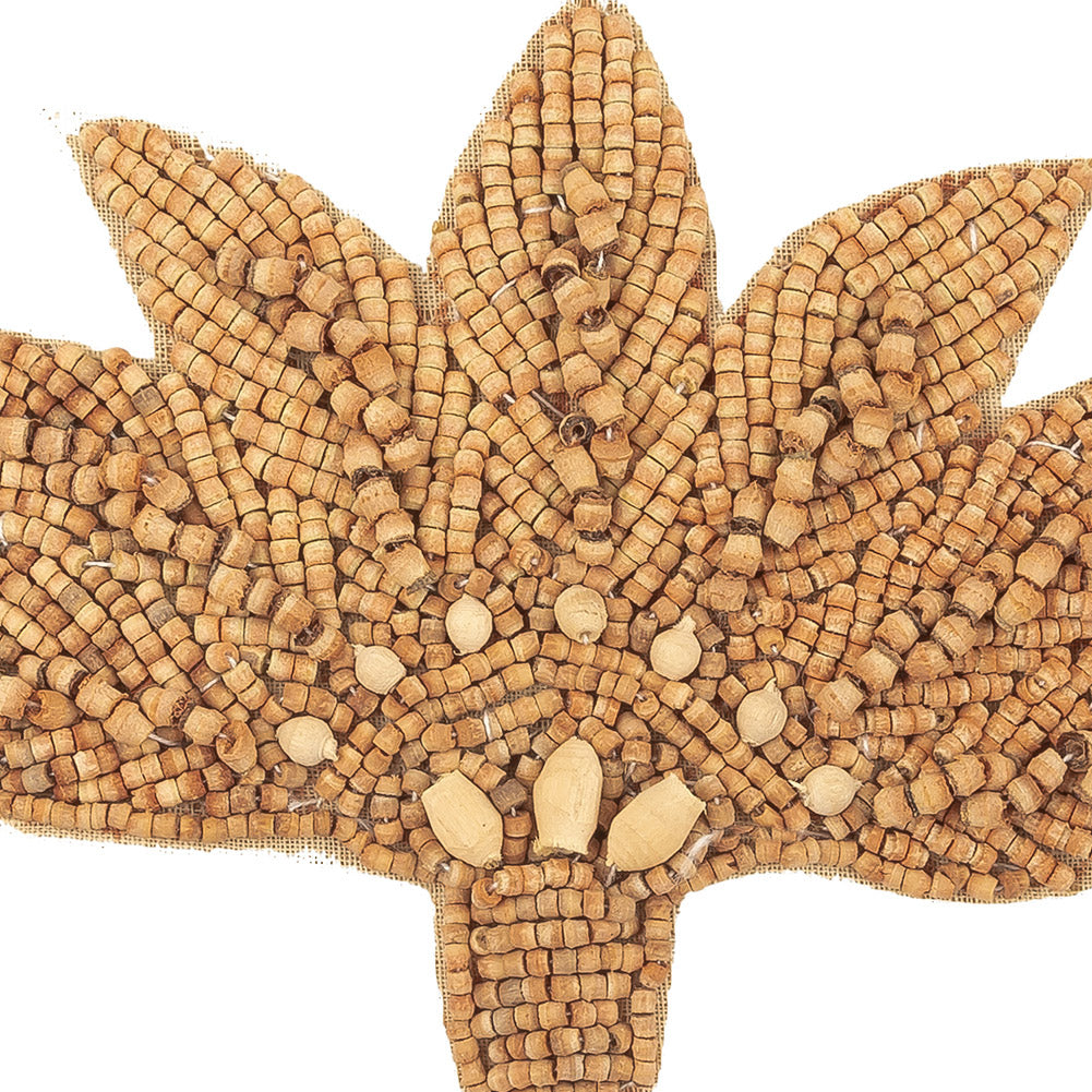 Vintage Light and Natural Wood Beaded Abstracted Feather Bouquet Applique - 3.5" x 5.625" Detail Vintage Light and Natural Wood Beaded Abstracted Feather Bouquet Applique - 3.5" x 5.625" Detail