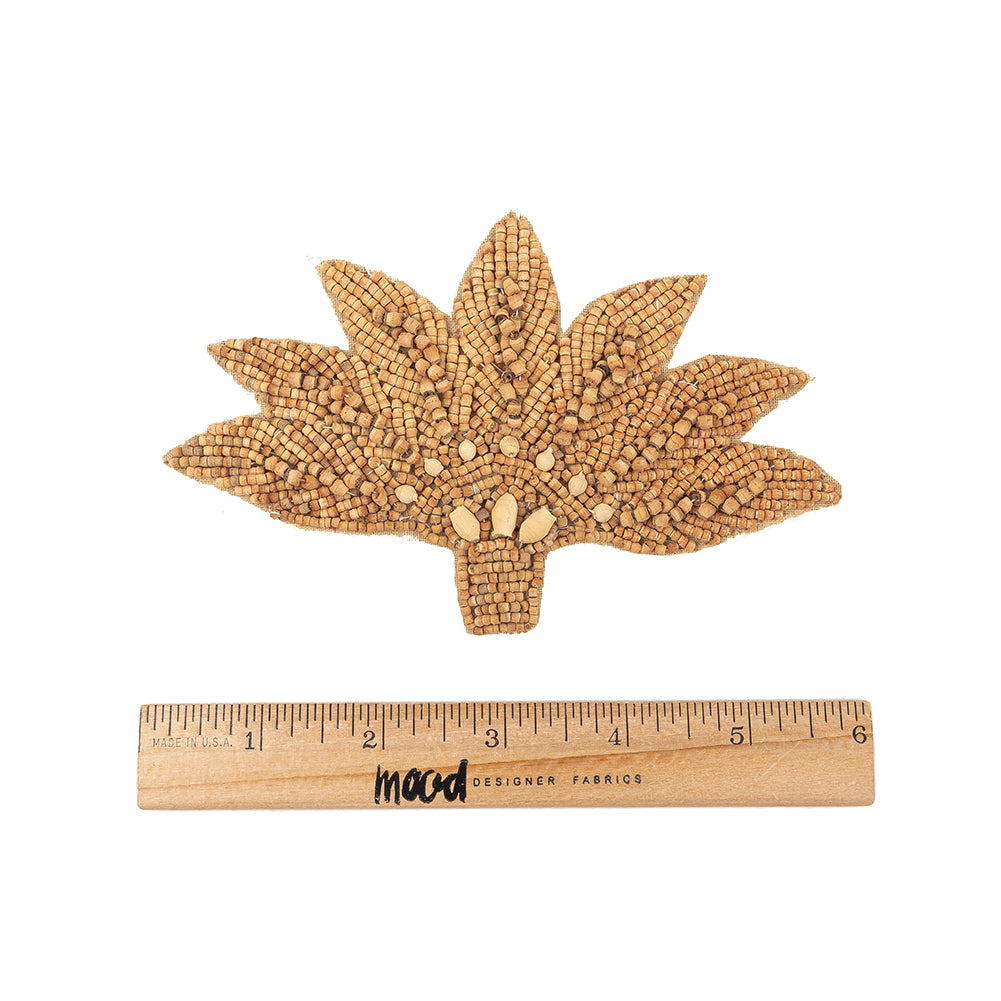 Vintage Light and Natural Wood Beaded Abstracted Feather Bouquet Applique - 3.5" x 5.625" Full Vintage Light and Natural Wood Beaded Abstracted Feather Bouquet Applique - 3.5" x 5.625" Full