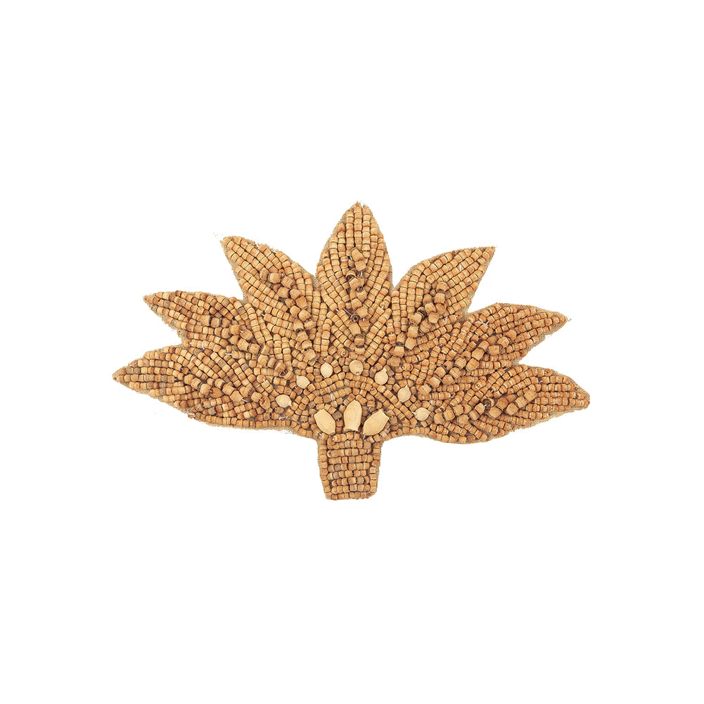 Vintage Light and Natural Wood Beaded Abstracted Feather Bouquet Applique - 3.5" x 5.625" Vintage Light and Natural Wood Beaded Abstracted Feather Bouquet Applique - 3.5" x 5.625"