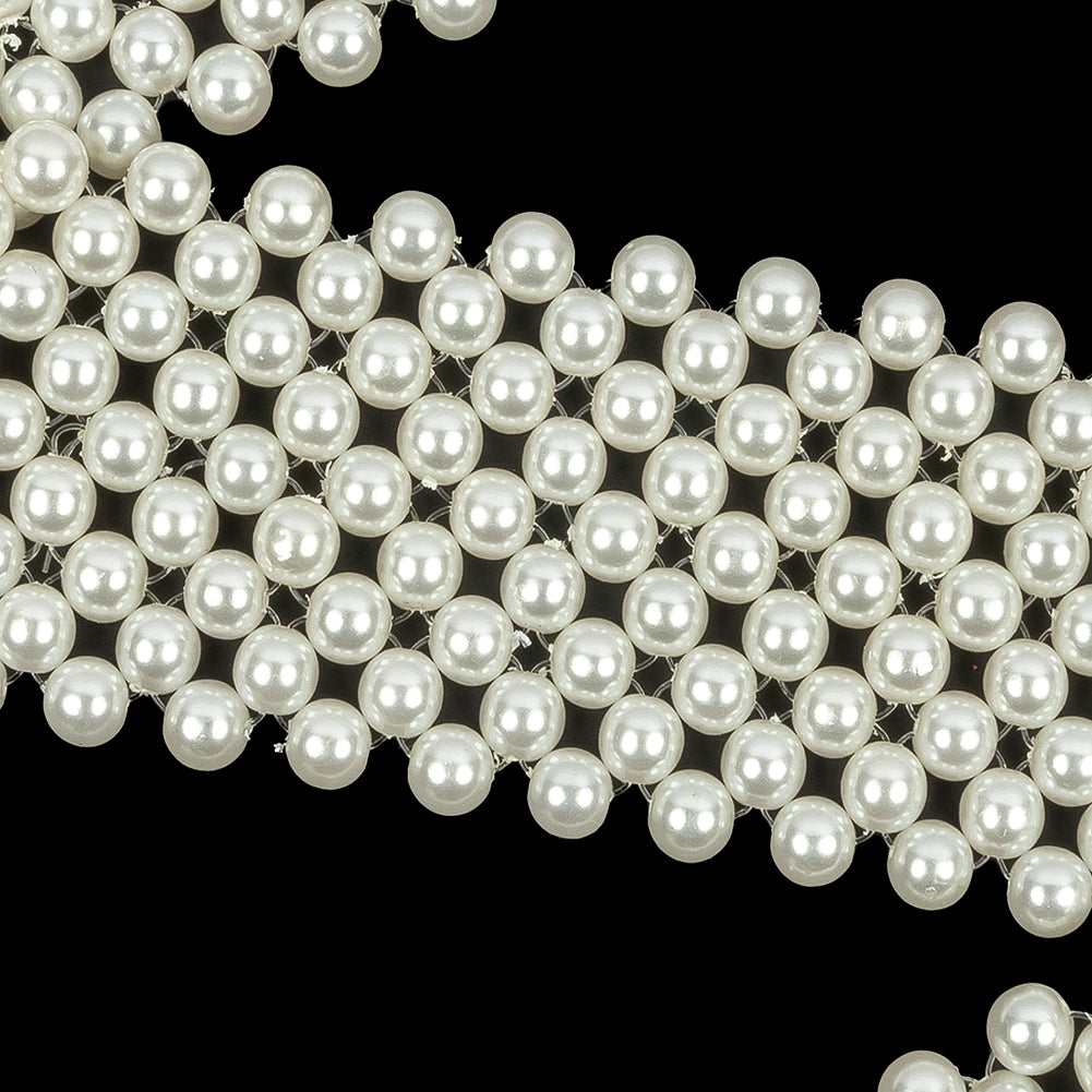 Vintage Off White Faux Pearl Beaded Belt with Fringe Ends - 51" x 1.5" Detail Vintage Off White Faux Pearl Beaded Belt with Fringe Ends - 51" x 1.5" Detail