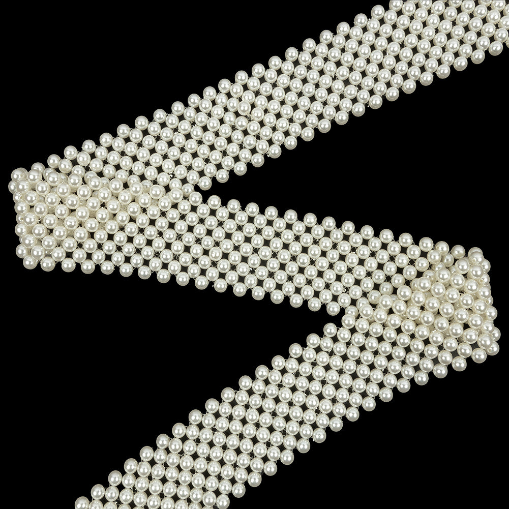 Vintage Off White Faux Pearl Beaded Belt with Fringe Ends - 51" x 1.5" Vintage Off White Faux Pearl Beaded Belt with Fringe Ends - 51" x 1.5"