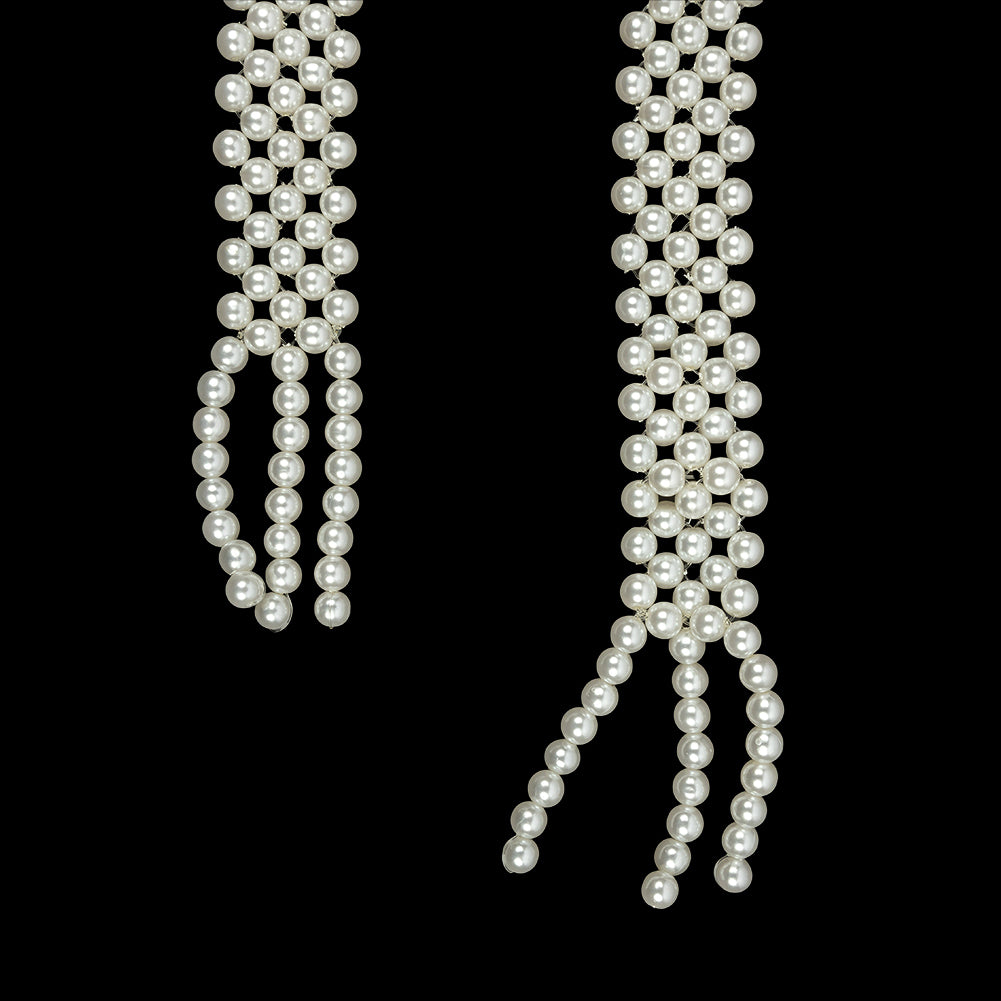 Vintage Off White Faux Pearl Beaded Belt with Fringe Ends - 51" x 0.875" Full Vintage Off White Faux Pearl Beaded Belt with Fringe Ends - 51" x 0.875" Full