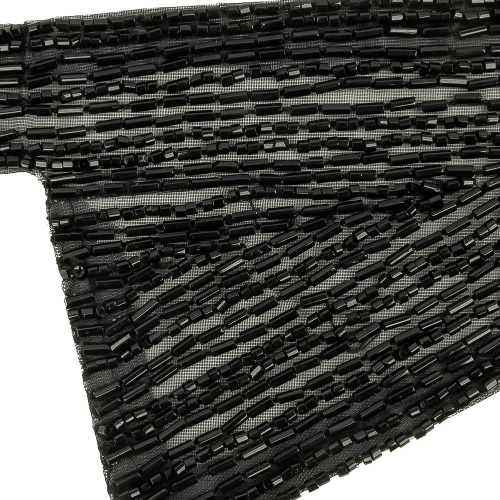 Vintage Black Geometric Glass Beaded Left Lapel Applique - 13" x 3.625" Detail Vintage Black Geometric Glass Beaded Left Lapel Applique - 13" x 3.625" Detail