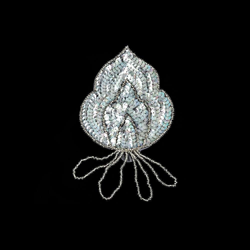 Vintage Crystal Iris Sequins and Silver-lined Beaded Abstract Applique - 5.75" x 3.375" Vintage Crystal Iris Sequins and Silver-lined Beaded Abstract Applique - 5.75" x 3.375"