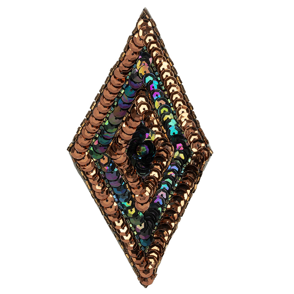 Vintage Bronze and Black Iris Sequins and Beaded Diamond Applique - 5" x 2.75" Vintage Bronze and Black Iris Sequins and Beaded Diamond Applique - 5" x 2.75"