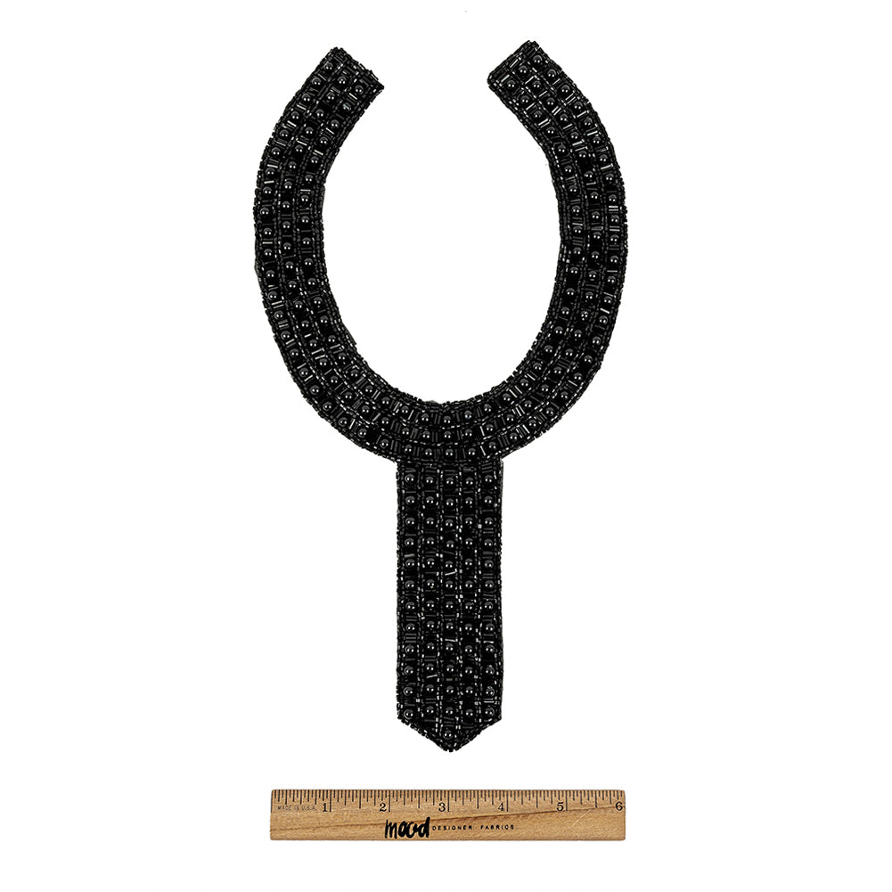 Vintage Fancy Black Beaded Neckline Applique - 13" x 7.25" Full Vintage Fancy Black Beaded Neckline Applique - 13" x 7.25" Full