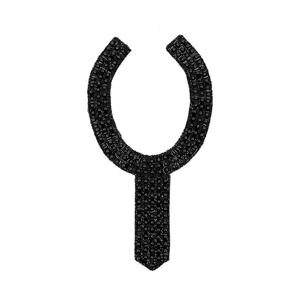 Vintage Fancy Black Beaded Neckline Applique - 13" x 7.25" Vintage Fancy Black Beaded Neckline Applique - 13" x 7.25"
