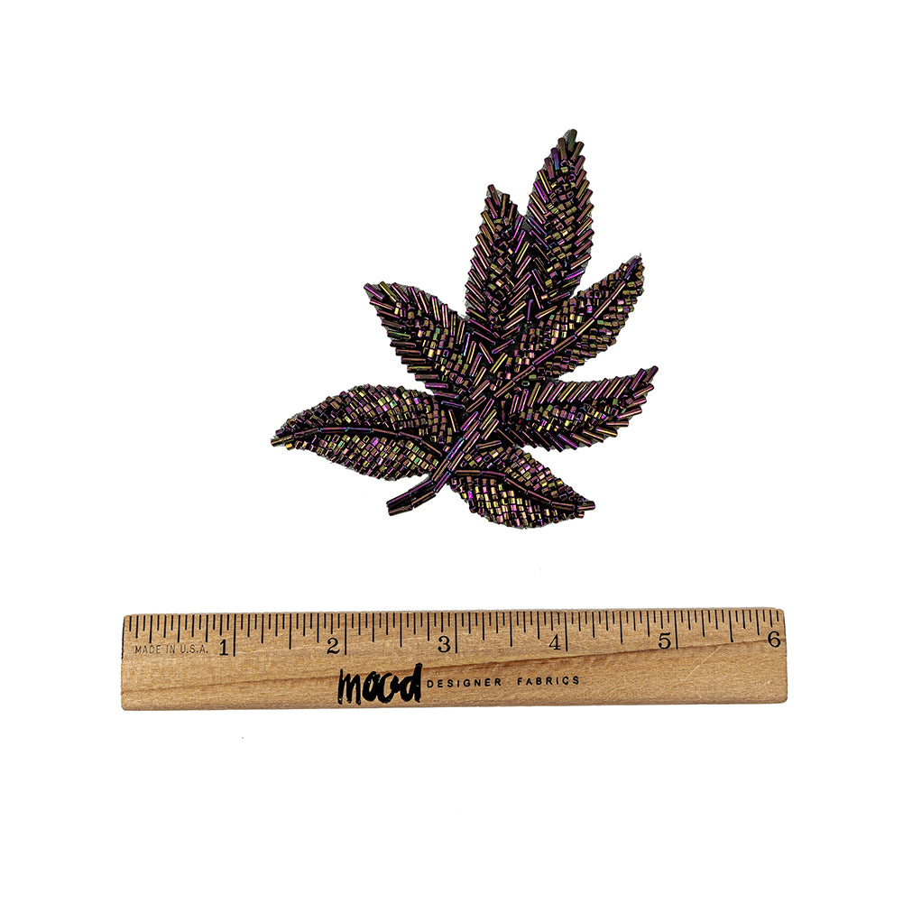 Vintage Purple Iris Beaded Leaf Applique - 4" x 3.25" Full Vintage Purple Iris Beaded Leaf Applique - 4" x 3.25" Full