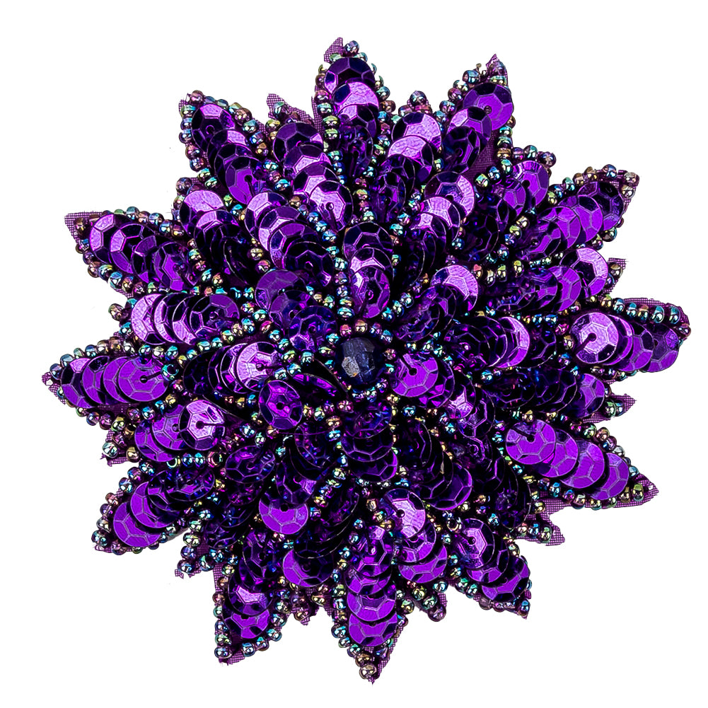 Vintage Purple Sequins and Oil Slick Iridescent Beaded Flower Applique - 3" x 3" Detail Vintage Purple Sequins and Oil Slick Iridescent Beaded Flower Applique - 3" x 3" Detail