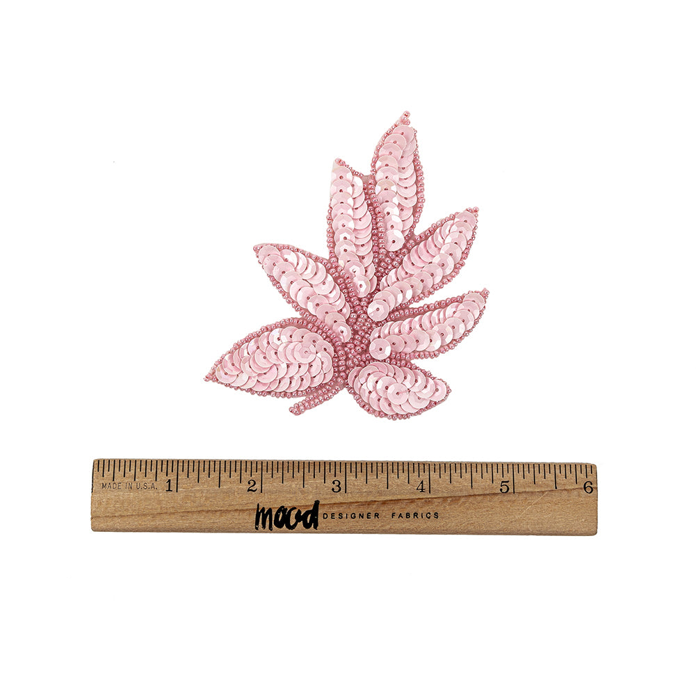 Vintage Pink Sequins and Pink-lined Beaded Leaf Applique - 4" X 3" Full Vintage Pink Sequins and Pink-lined Beaded Leaf Applique - 4" X 3" Full