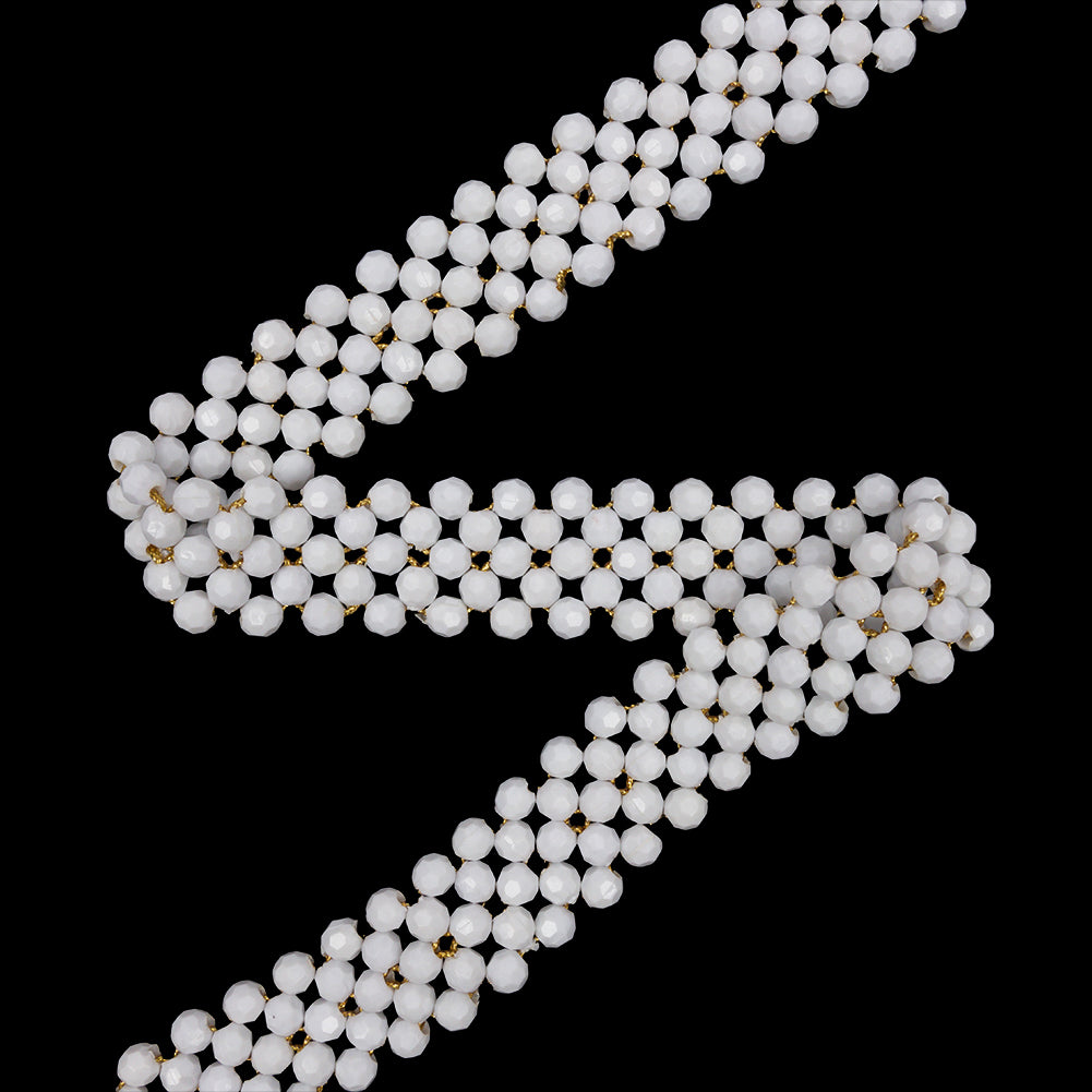 Vintage White and Gold Beaded Belt with Fringe Ends - 52.5" x 1.25" Vintage White and Gold Beaded Belt with Fringe Ends - 52.5" x 1.25"