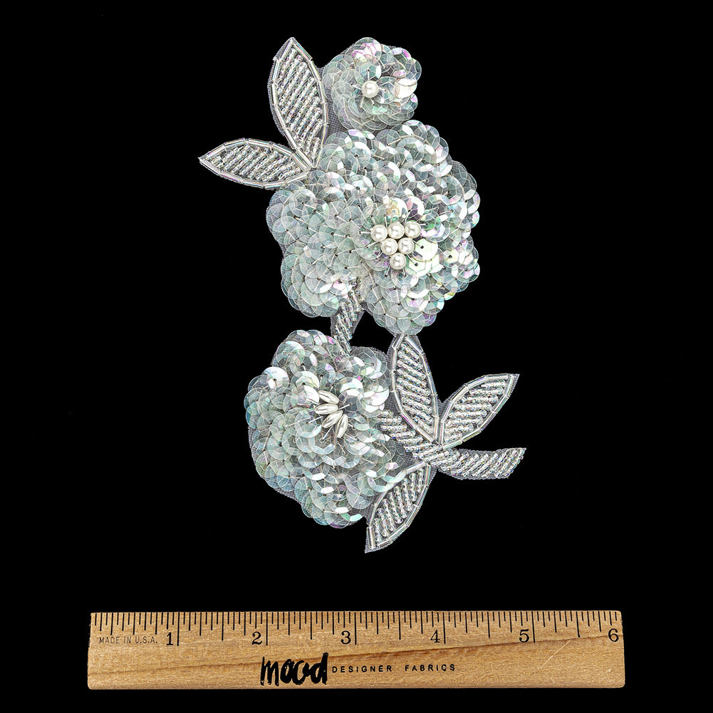 Vintage Pearl, Crystal Iris Sequins and Beaded Floral Applique - 6" x 3.375" Full Vintage Pearl, Crystal Iris Sequins and Beaded Floral Applique - 6" x 3.375" Full