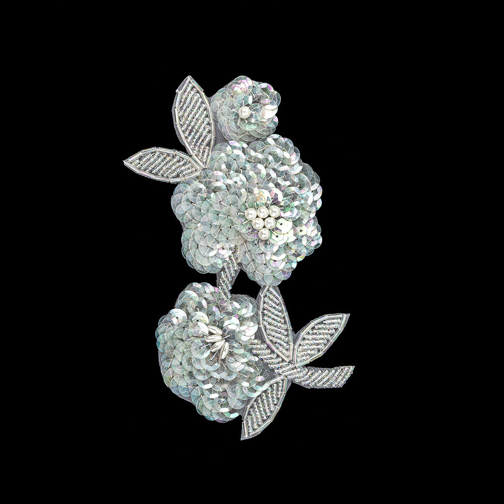 Vintage Pearl, Crystal Iris Sequins and Beaded Floral Applique - 6" x 3.375" Vintage Pearl, Crystal Iris Sequins and Beaded Floral Applique - 6" x 3.375"