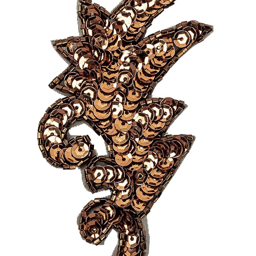 Vintage Bronze Sequins and Iridescent Chop Beaded Leaf Applique - 3.75" x 1.75" Detail Vintage Bronze Sequins and Iridescent Chop Beaded Leaf Applique - 3.75" x 1.75" Detail