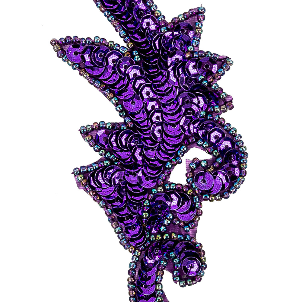Vintage Purple Iris Sequins and Iridescent Seed Beaded Leaf Applique - 3.75" x 1.75" Detail Vintage Purple Iris Sequins and Iridescent Seed Beaded Leaf Applique - 3.75" x 1.75" Detail