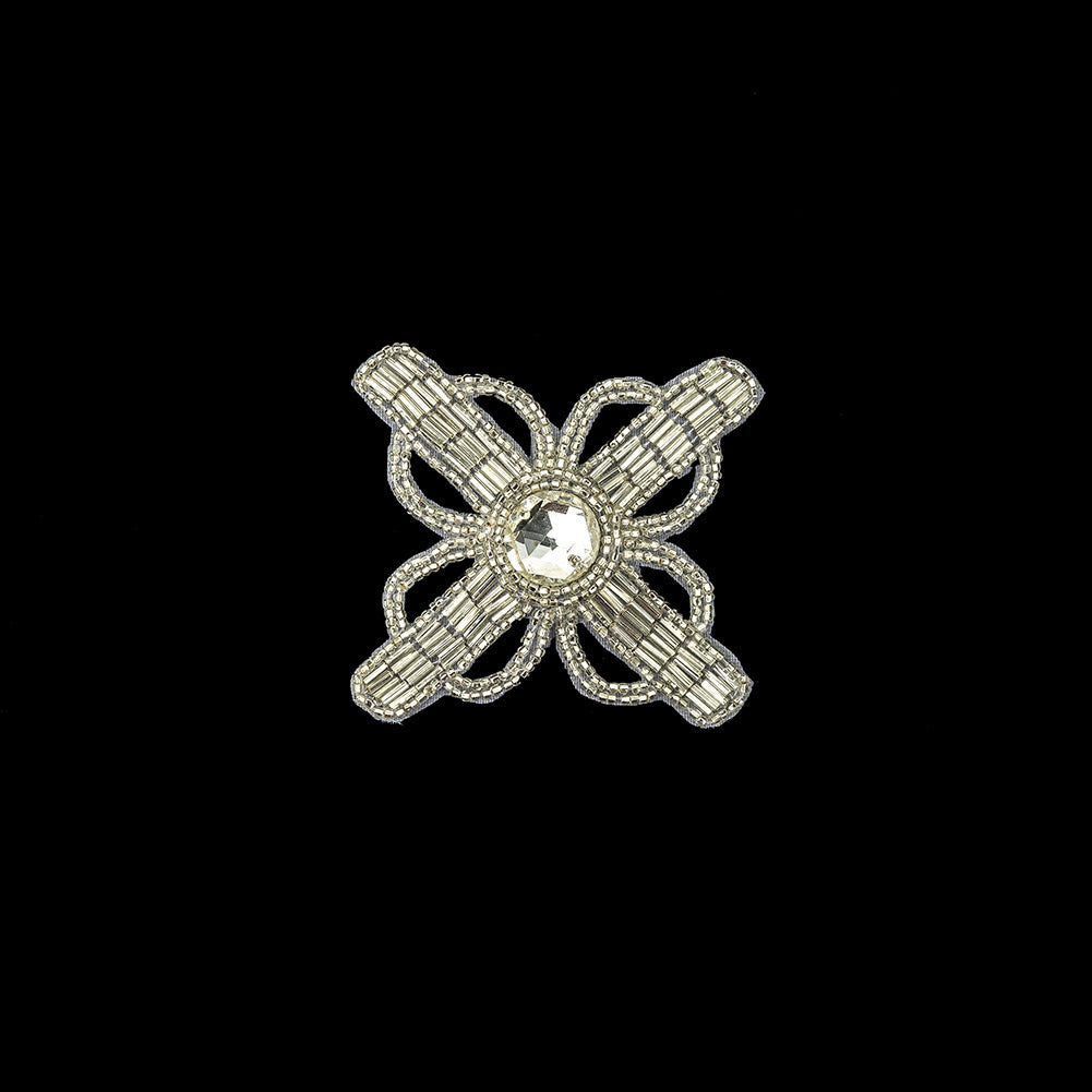 Vintage Crystal and Silver-lined Beaded Abstract Applique - 3.75" Vintage Crystal and Silver-lined Beaded Abstract Applique - 3.75"