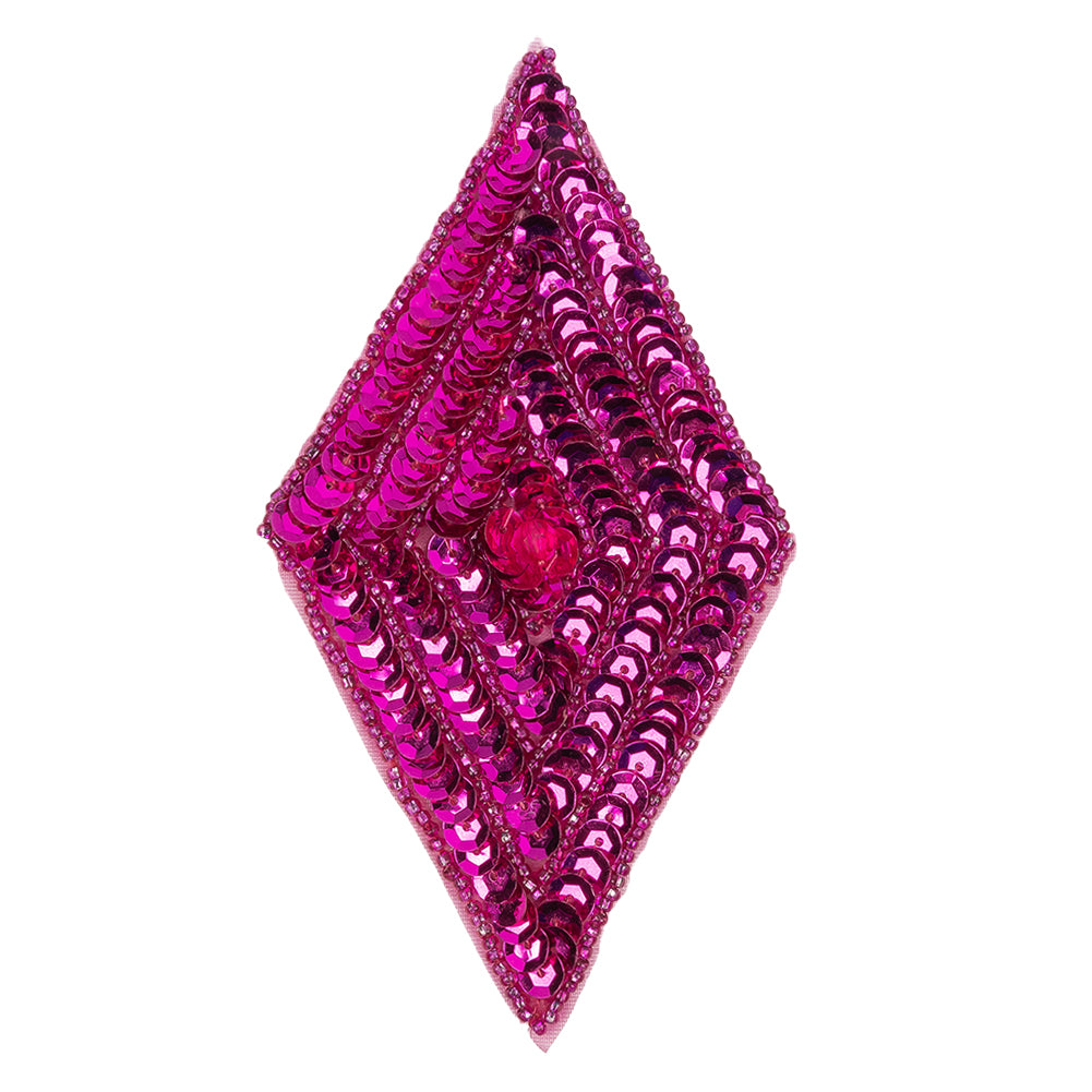 Vintage Fuchsia Sequins and Beaded Diamond Applique - 5" x 2.75" Vintage Fuchsia Sequins and Beaded Diamond Applique - 5" x 2.75"