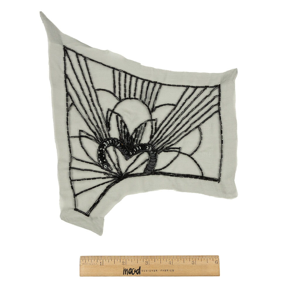 Vintage Black Floral Lines Left Glass Beaded Sheer Panel Applique - 7.5" x 6.75" Full Vintage Black Floral Lines Left Glass Beaded Sheer Panel Applique - 7.5" x 6.75" Full