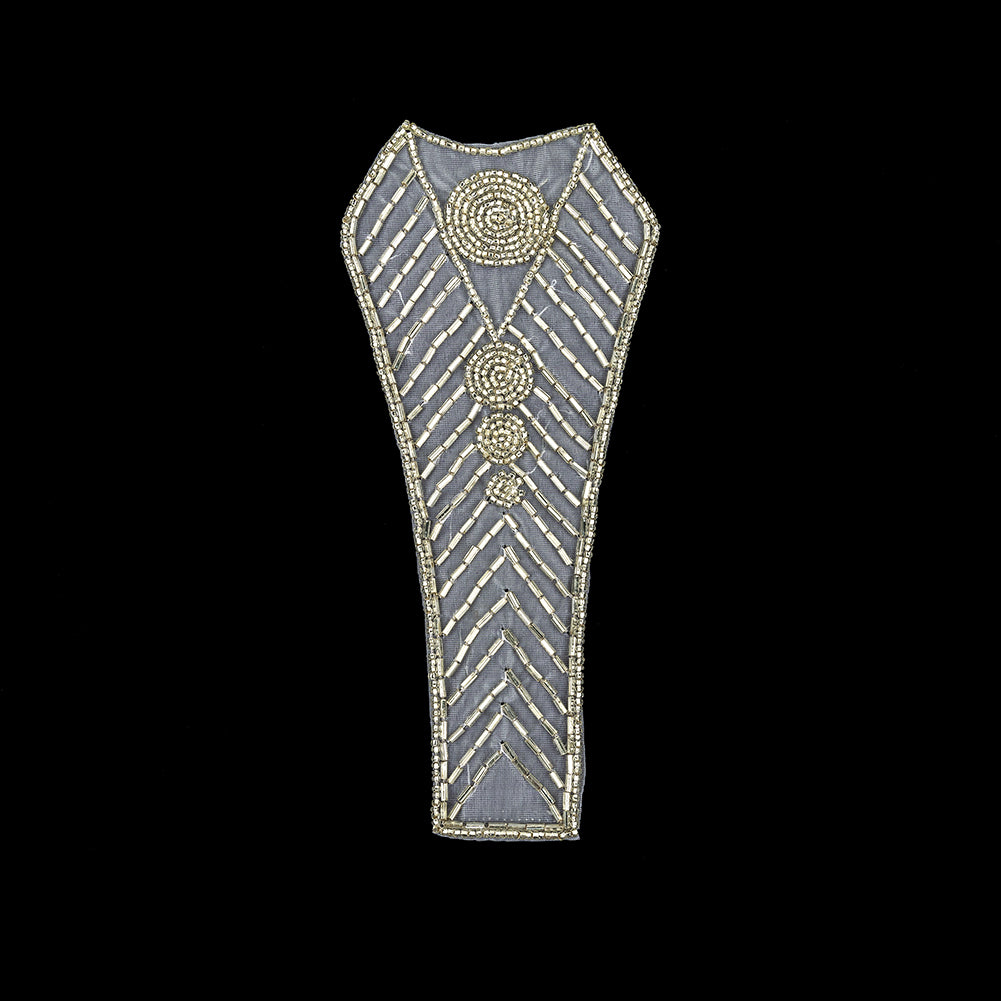 Vintage Silver-lined Bugle and Chop Beaded Abstract Applique - 7.25" x 3.25" Vintage Silver-lined Bugle and Chop Beaded Abstract Applique - 7.25" x 3.25"