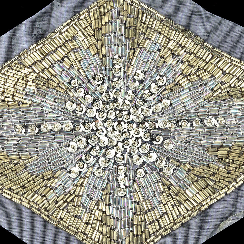 Vintage Silver Sequins, Crystal Iris and Silver-lined Beaded Diamond Applique - 8.25" x 5.5" Detail Vintage Silver Sequins, Crystal Iris and Silver-lined Beaded Diamond Applique - 8.25" x 5.5" Detail